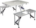 Camping Table with Chairs 85X66X66.5Cm Folding Portable Aluminium | Aluminium Framed Dining Set Suits Picnic Camp Travel, Garden Bench Seating and Beach BBQ Outings