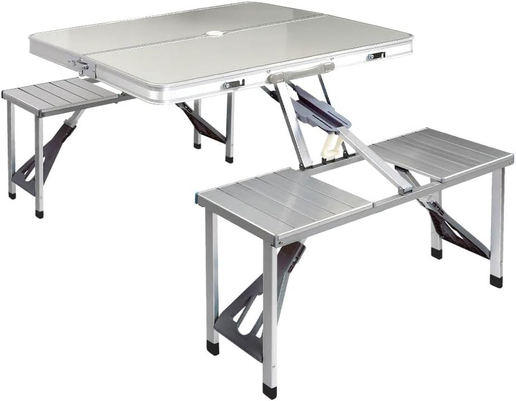 Camping Table with Chairs 85X66X66.5Cm Folding Portable Aluminium | Aluminium Framed Dining Set Suits Picnic Camp Travel, Garden Bench Seating and Beach BBQ Outings