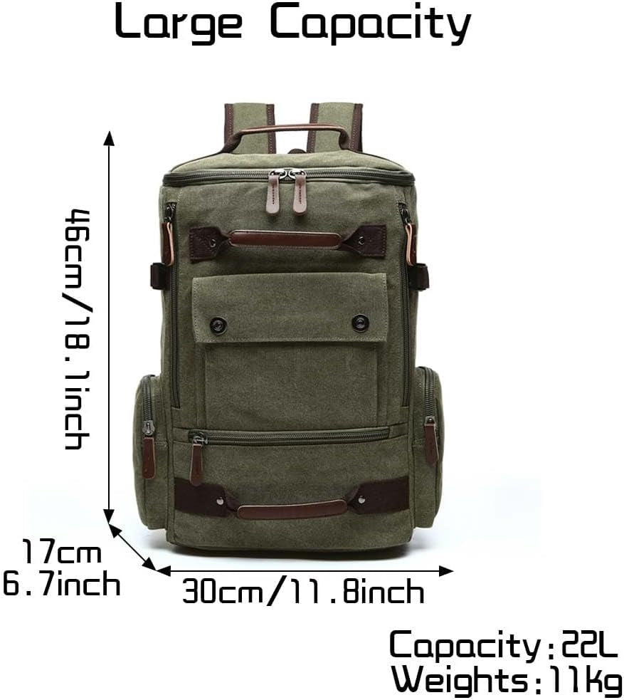 Vintage Canvas Backpack Casual Travel Rucksack 16Inch Laptop Daypacks Hiking Camping Backpack