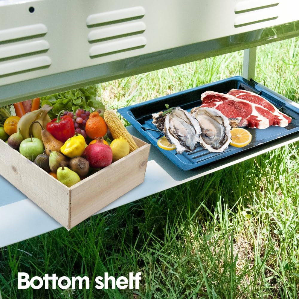 Portable Large Barbecue Charcoal Grill Stove Foldable Charcoal Outdoor Camping Barbecue Stainless Steel BBQ Grill, with 2 Grill Nets 2 Enamel Baking Pans Tong, 122X55X31Cm