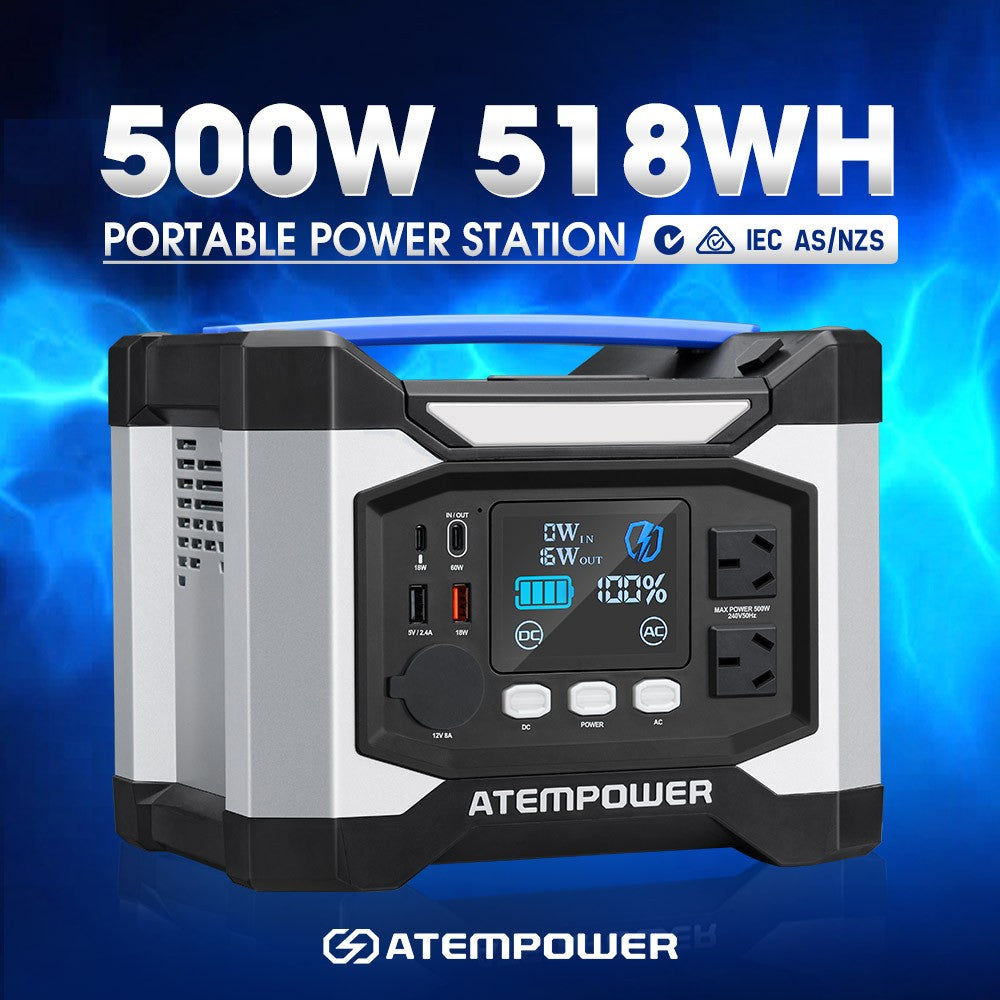 Atem Power Portable Power Station 500W Solar Generator 518Wh Charging RV Backup