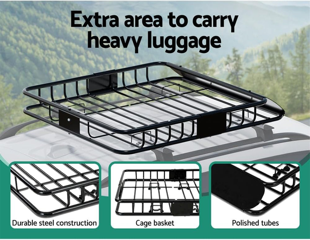 Car Roof Rack, 111 X 98 X 13.5Cm Universal Roofs Racks Pod Box Storage Basket Container Cars Accessories Transporting Storages, Clamp 80Kg Carrying Space Steel Black