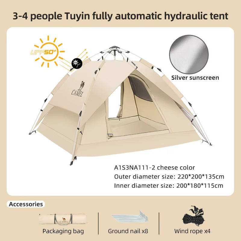 GOLDEN  4 Person Camping Tents Travel Outdoor One-Touch Tent Sun Protection Automatic Beach Tent Camping Equipment 텐트