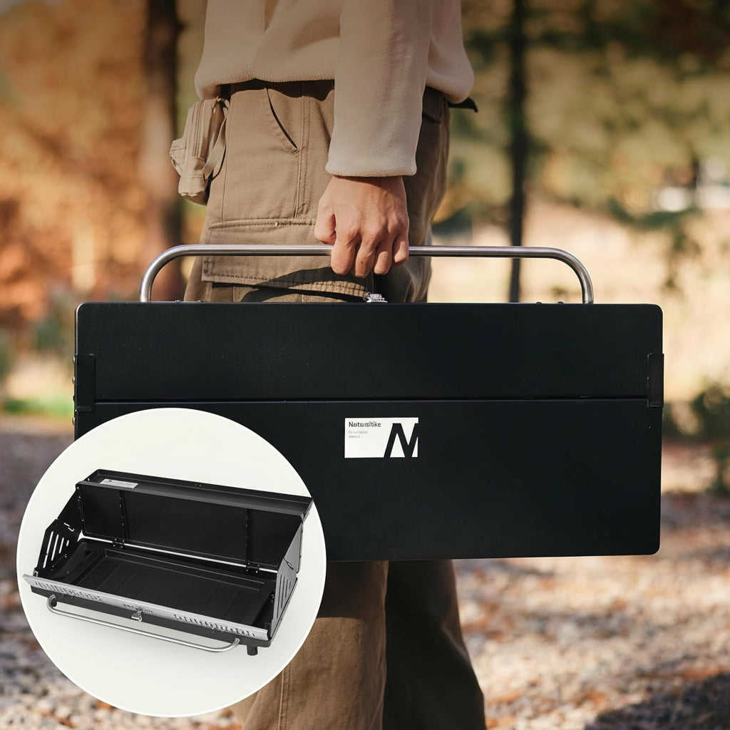 Portable Charcoal BBQ Grill, Height Adjustable Camping Barbecue Grill for Garden Backyard Party, Outdoor Cooking (Grill Tong & Carry Bag Included)