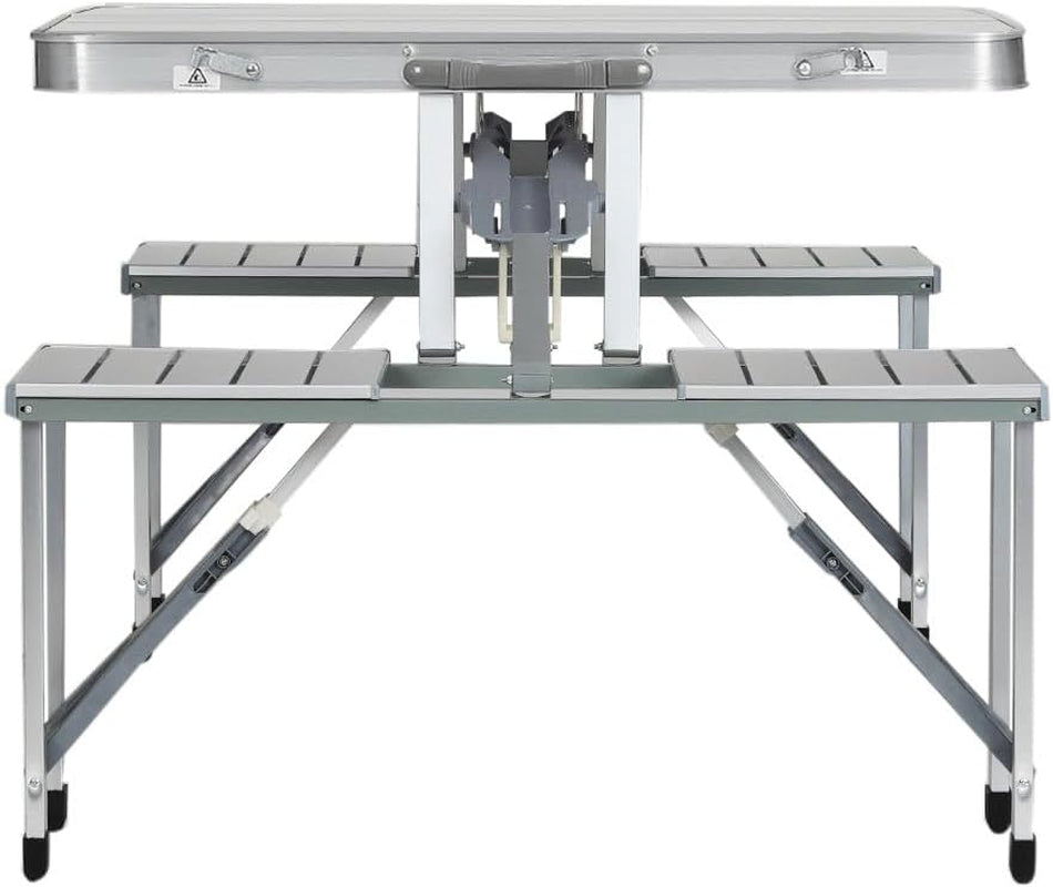 Camping Table with Chairs 85X66X66.5Cm Folding Portable Aluminium | Aluminium Framed Dining Set Suits Picnic Camp Travel, Garden Bench Seating and Beach BBQ Outings