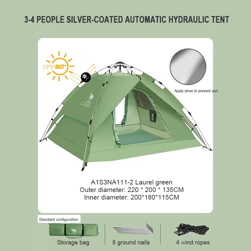 GOLDEN  4 Person Camping Tents Travel Outdoor One-Touch Tent Sun Protection Automatic Beach Tent Camping Equipment 텐트