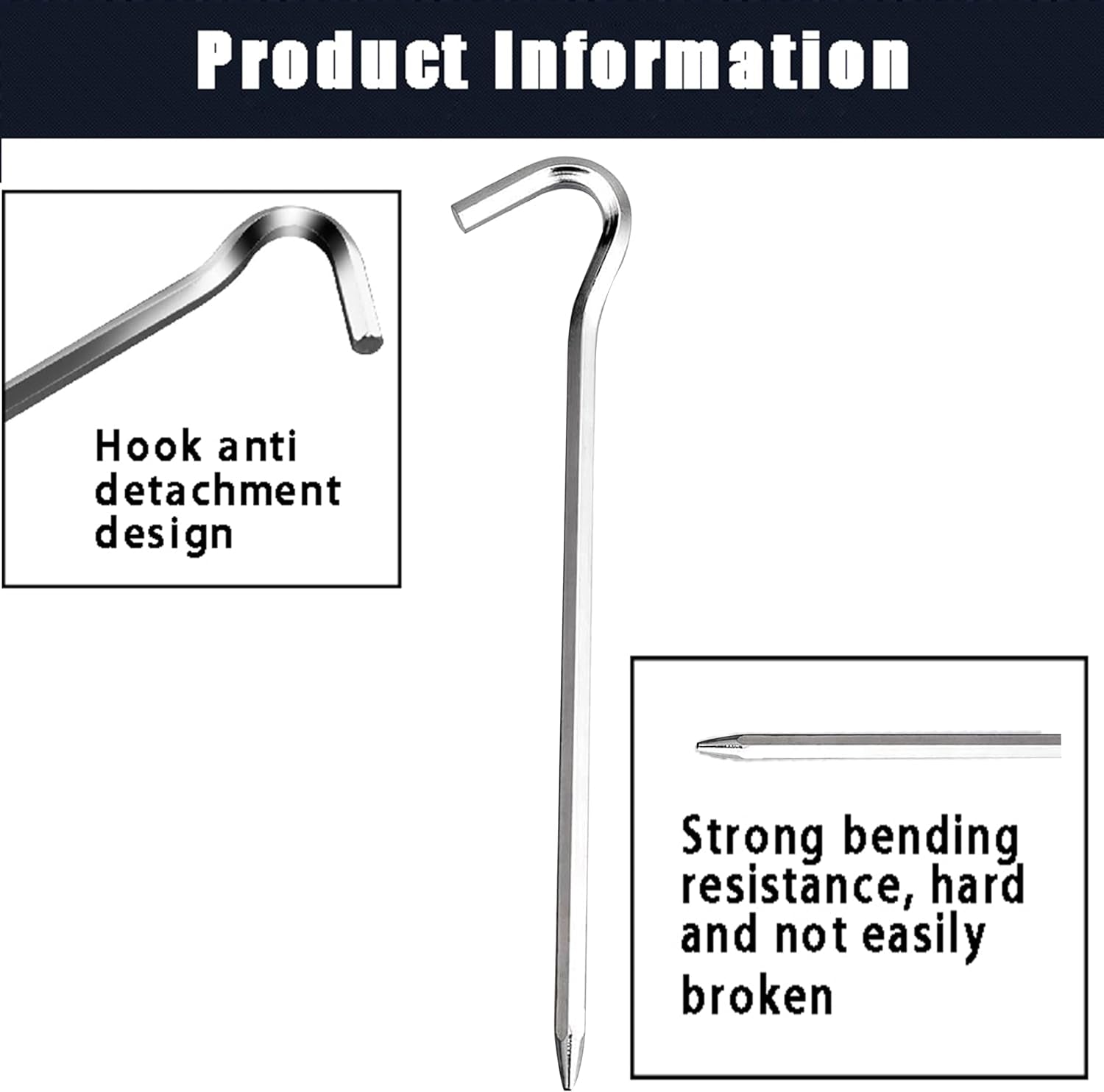 20Pcs Heavy Duty Aluminium Tent Pegs, 7Inch Galvanized Metal Tent Stakes with Hook for Camping, Garden, Fence - Silver (Betterjonny)
