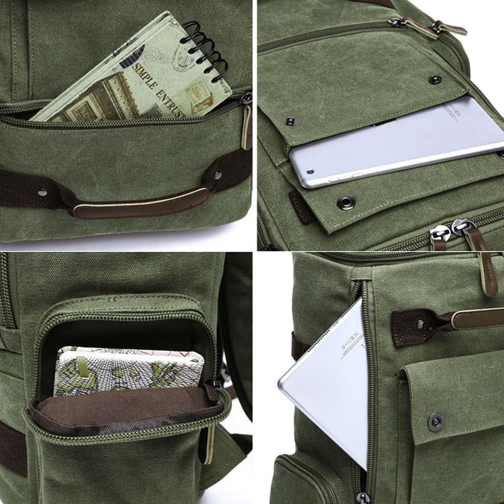 Vintage Canvas Backpack Casual Travel Rucksack 16Inch Laptop Daypacks Hiking Camping Backpack