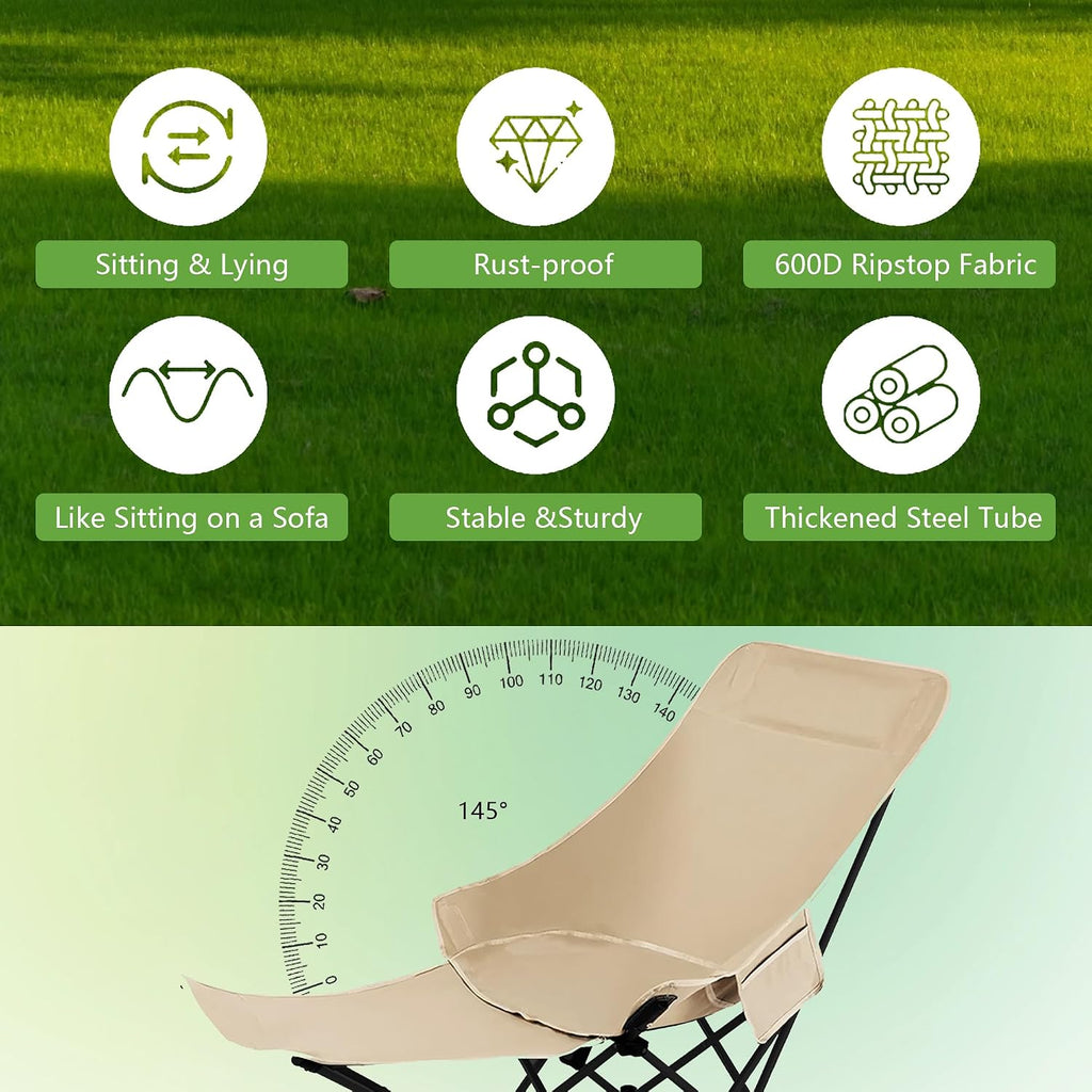 Camping Chair, Portable Hiking Chair for Hiking, Backpacking, Beach, Outdoor and Indoor with Pillow, Leg Rest and Carrying Bag，Can Lie down or Sit (58.2"*24")
