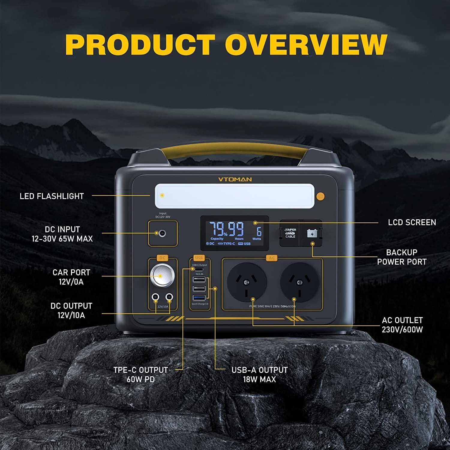 VTOMAN Jump 600X Portable Power Station 600W Solar Generator 299Wh for Camping
