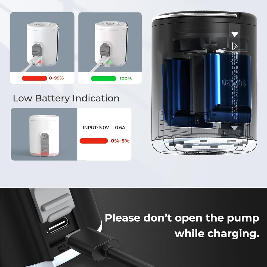 Electric Air Pump for Inflatables, Mini Portable Rechargeable Inflate Deflate Pump with Camping Light for Air Mattress Swimming Rings Pool Floats Raft Bed Bouncy Yoga Ball Vacuum Storage Bags