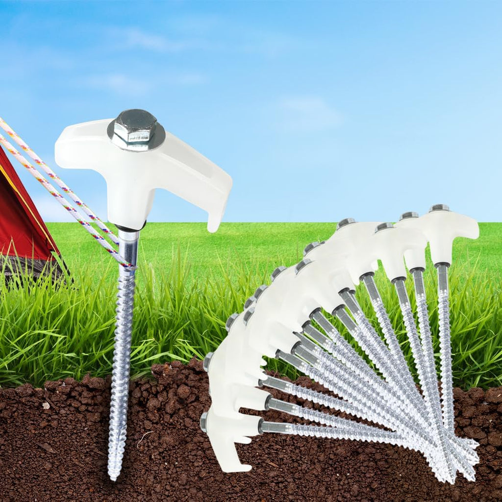 Tent Pegs Heavy Duty Screw Steel in Ground Camping Outdoor Stakes X15, 15Pcs Tent Stakes with Sotrage Box Case,Adaptor,Peg Puller, Galvanized Steel Tent Pegs for Camping,Garden,Sand,Beach