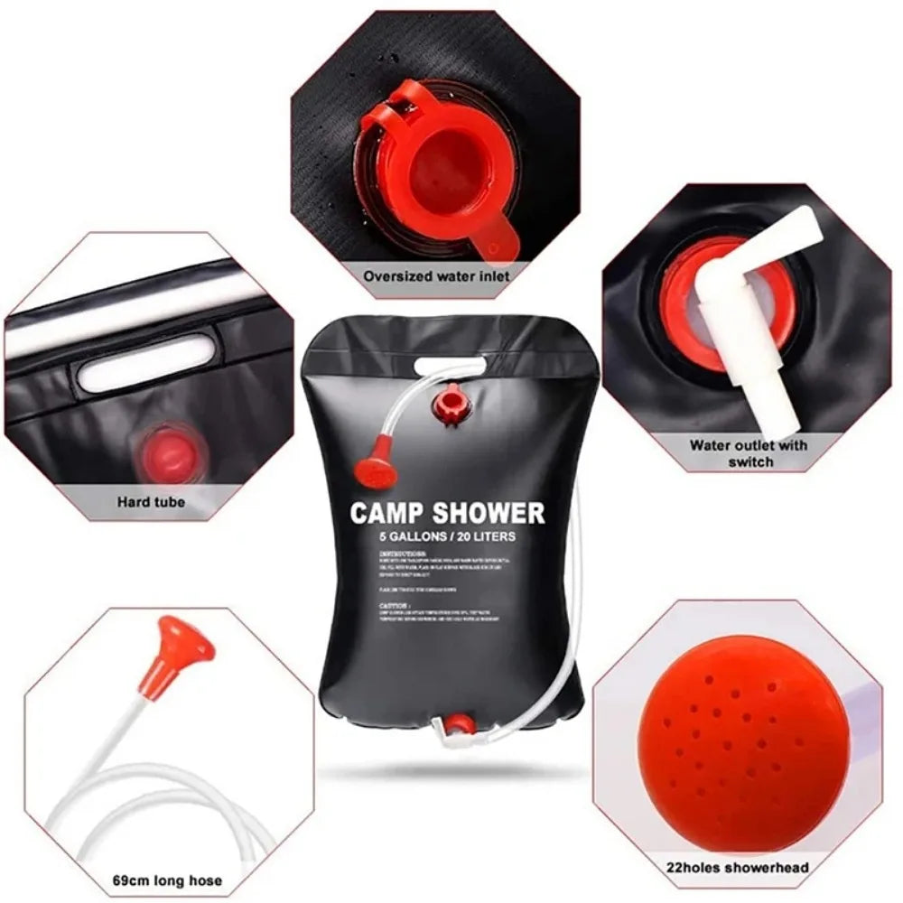 20L Portable Camping Shower Bag Solar Heating Camping Shower Bag Camping Water Bag for Camping Beach Swimming Outdoor Traveling