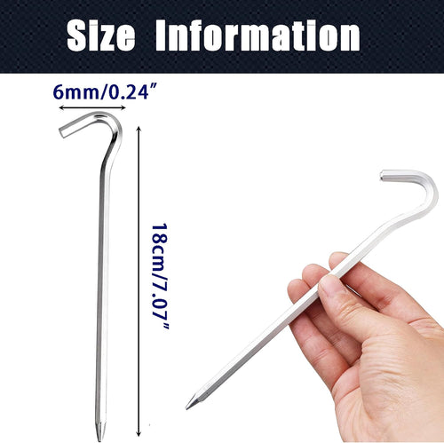 20Pcs Heavy Duty Aluminium Tent Pegs, 7Inch Galvanized Metal Tent Stakes with Hook for Camping, Garden, Fence - Silver (Betterjonny)