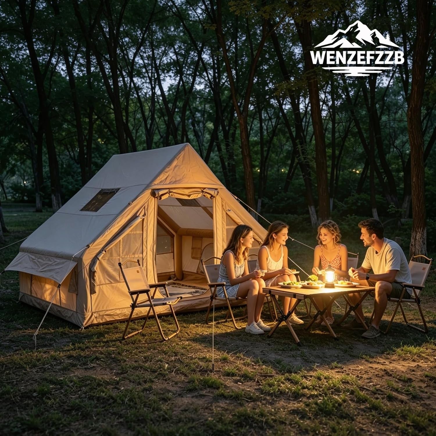 2 Person Premium Inflatable Tent with Pump, Mesh & Chimney Window.