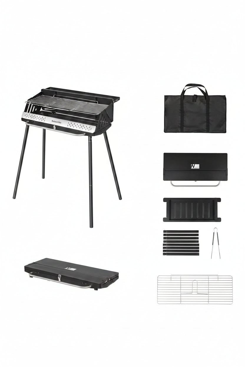 Portable Charcoal BBQ Grill, Height Adjustable Camping Barbecue Grill for Garden Backyard Party, Outdoor Cooking (Grill Tong & Carry Bag Included)