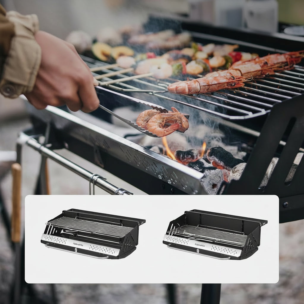 Portable Charcoal BBQ Grill, Height Adjustable Camping Barbecue Grill for Garden Backyard Party, Outdoor Cooking (Grill Tong & Carry Bag Included)