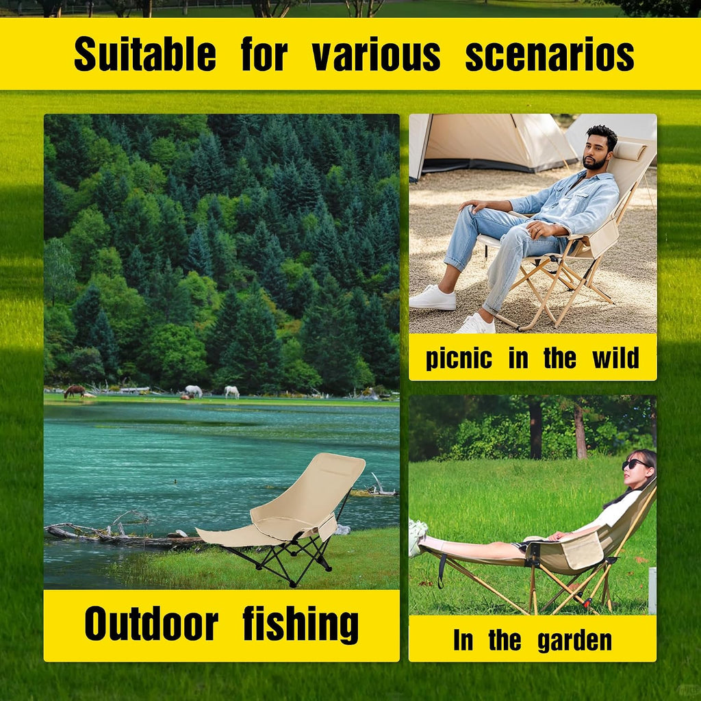 Camping Chair, Portable Hiking Chair for Hiking, Backpacking, Beach, Outdoor and Indoor with Pillow, Leg Rest and Carrying Bag，Can Lie down or Sit (58.2"*24")