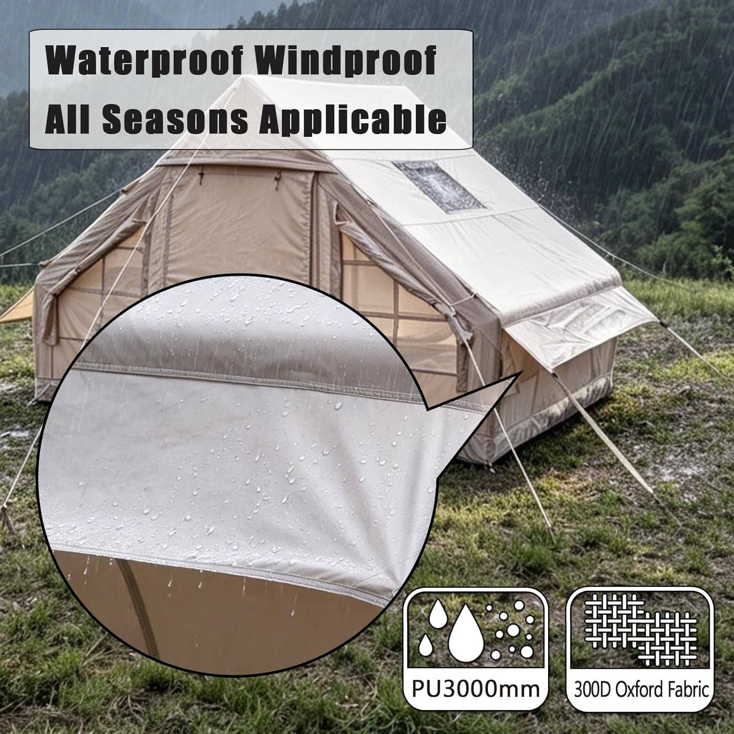 2 Person Premium Inflatable Tent with Pump, Mesh & Chimney Window.