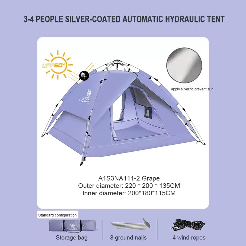 GOLDEN  4 Person Camping Tents Travel Outdoor One-Touch Tent Sun Protection Automatic Beach Tent Camping Equipment 텐트