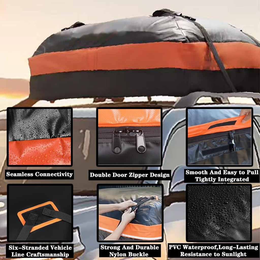 Rooftop Cargo Carrier,  Waterproof Car Roof Bag for All Vehicles With/Without Rack, Roof Top Luggage Bag, Anti-Slip Mat, 10 Reinforced Straps, 6 Door Hooks, Luggage Lock Included