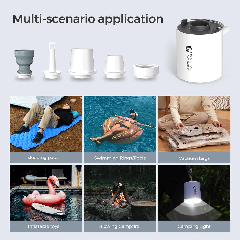 Tiny Pump Portable Air Pump+ Camping Light Ultra-Mini Air Pump with 1300Mah Battery USB Rechargeable for Pool Floats Air Bed Air Mattress Swimming Ring Vacuum Storage Bags
