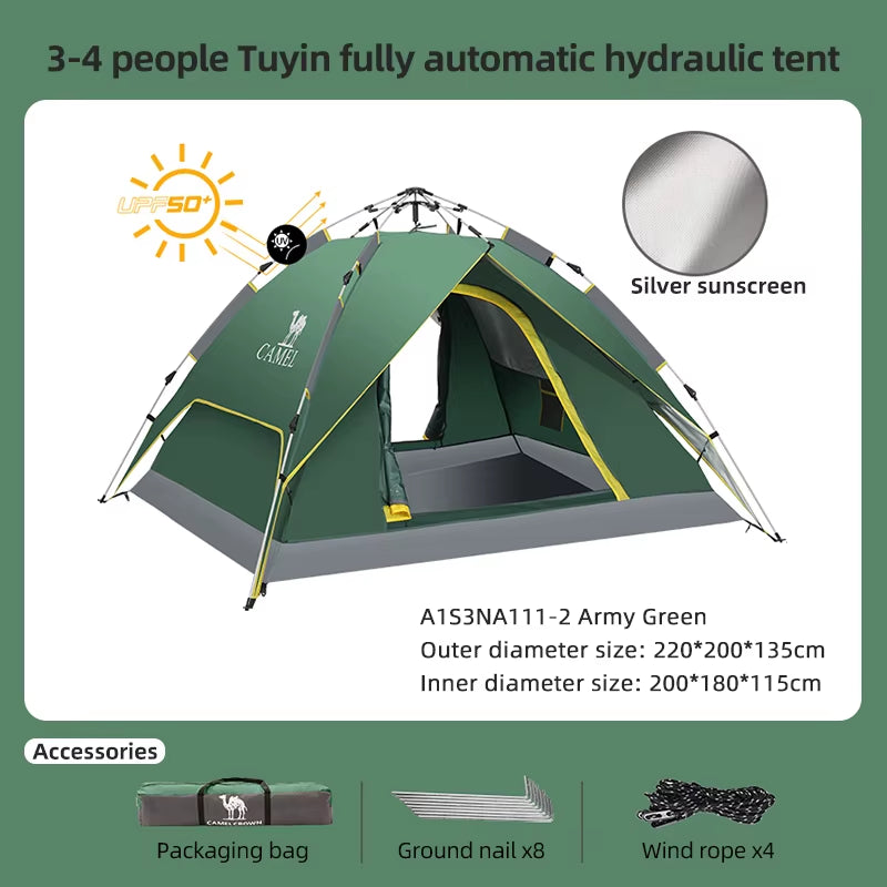 GOLDEN  4 Person Camping Tents Travel Outdoor One-Touch Tent Sun Protection Automatic Beach Tent Camping Equipment 텐트