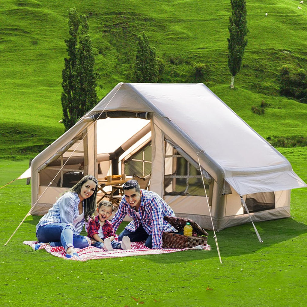 4 Person Inflatable Glamping Tents, Easy Setup Outdoor Weatherproof Tent with Mesh Windows