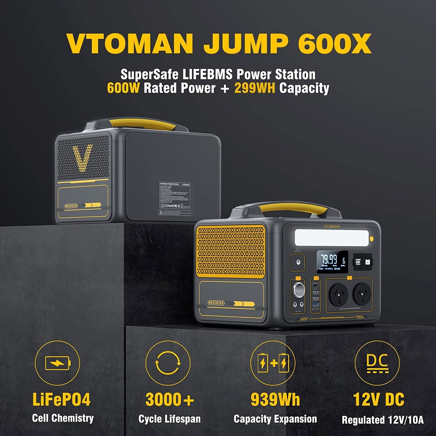 VTOMAN Jump 600X Portable Power Station 600W Solar Generator 299Wh for Camping