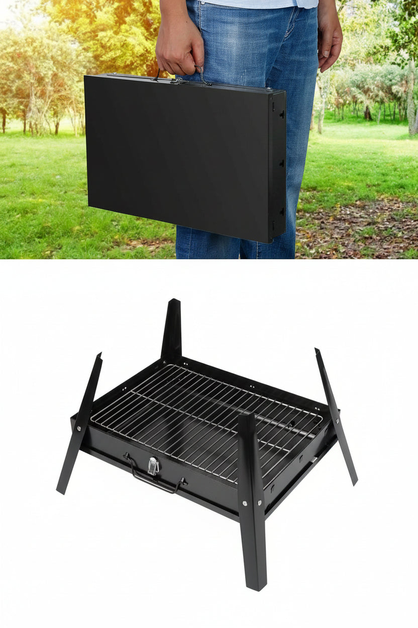 BBQ Grill Outdoor Folding Charcoal, Foldable Camping Grill with Barbecue Accessories & Lid for Outdoor Cooking Camp Picnic Hiking Beach Patio Smokers