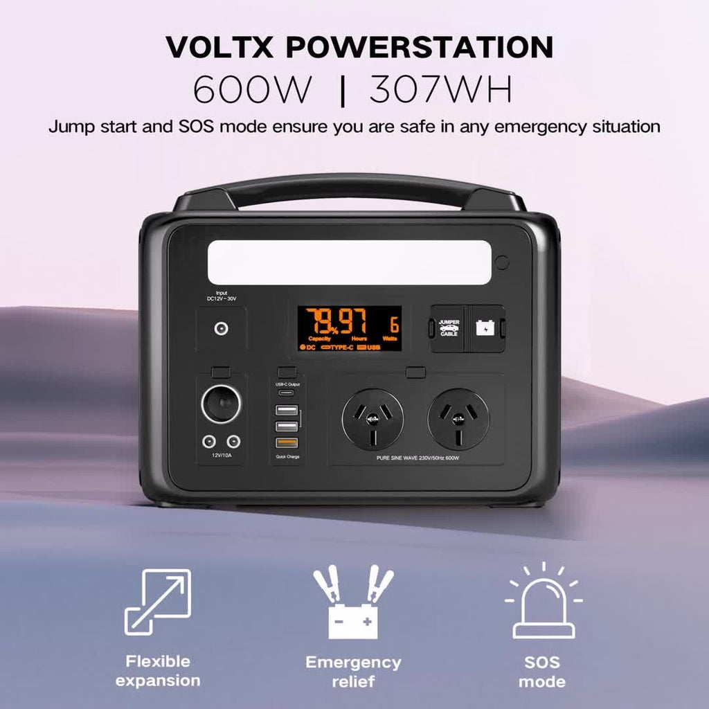 Voltx 600W 307Wh Solar Generator Portable Power Station Emergency RV Camping