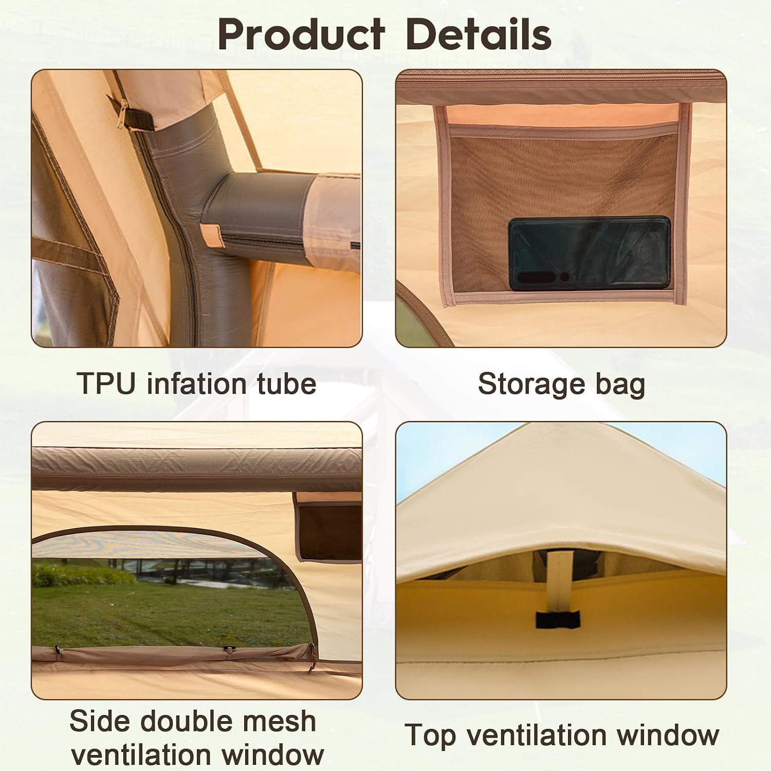 4 Person Inflatable Glamping Tents, Easy Setup Outdoor Weatherproof Tent with Mesh Windows