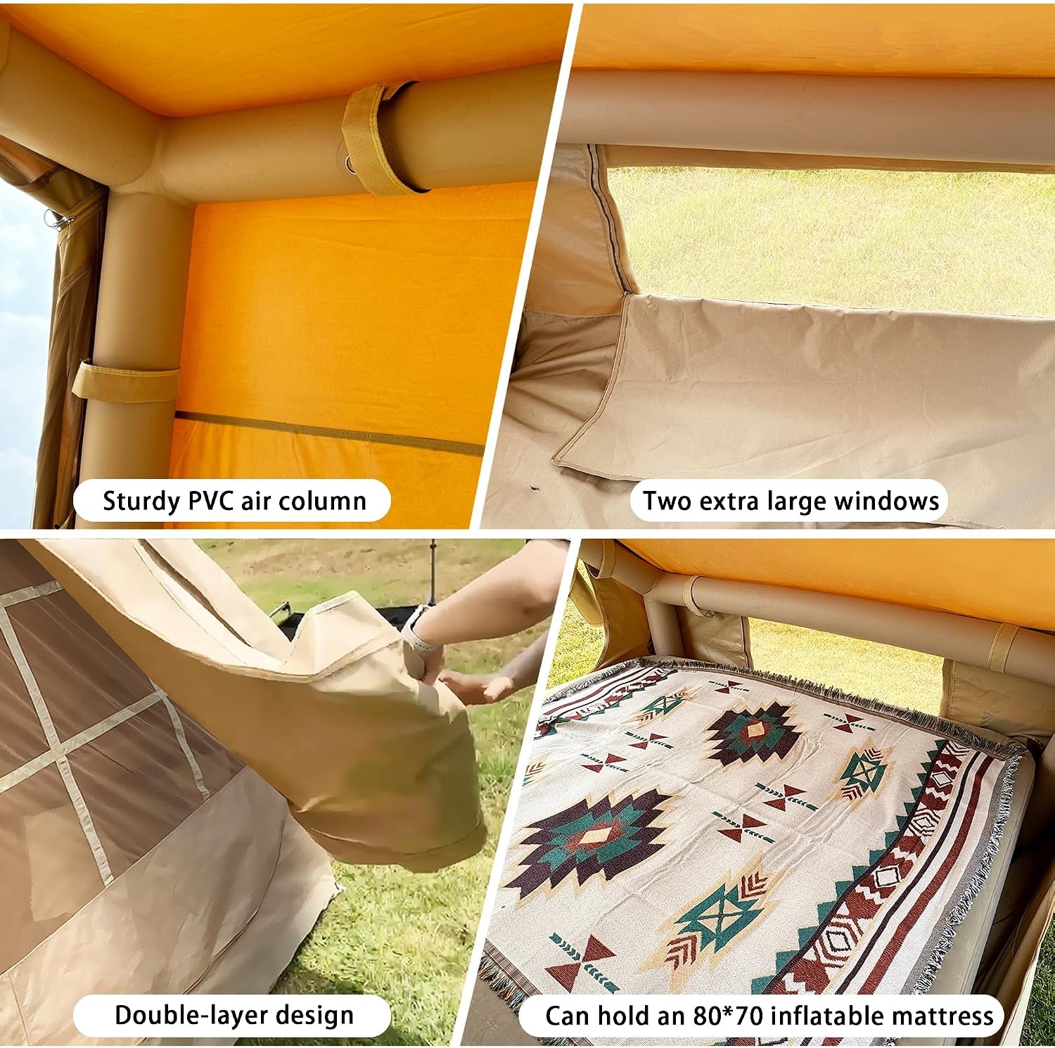 Portable All-Season Inflatable 4 Person Cabin House - Heavy Duty 600D Oxford Fabric