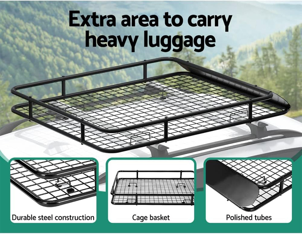 Car Roof Rack, 123 X 96 X 13.5Cm Universal Roofs Racks Pod Box Storage Basket Container Cars Accessories Transporting Storages, Clamp 80Kg Carrying Space Steel Black