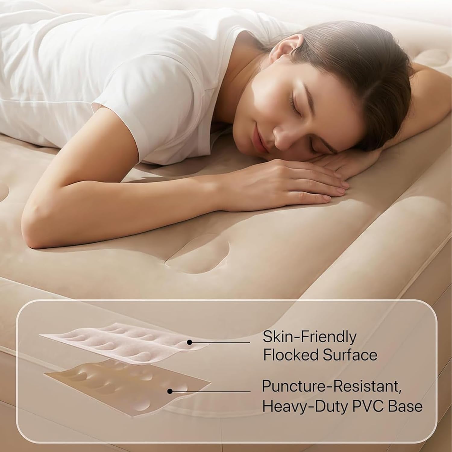 Single Air Mattress with Built-In Pump, Portable Inflatable Bed, Blow up Mattress for Camping Travel Home Guests, 191 * 100 * 40Cm Beige