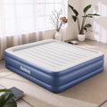 King Air Mattress with AC Pump Camping Inflatable Bed Travel Blue | Built-In AC Pump Inflates Quickly; Includes Carry Bag and Pillow with Flocked Surface for Camping and Indoor Guest Use.