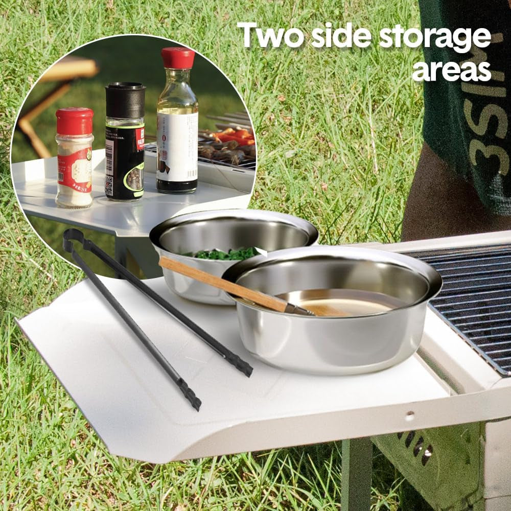 Portable Large Barbecue Charcoal Grill Stove Foldable Charcoal Outdoor Camping Barbecue Stainless Steel BBQ Grill, with 2 Grill Nets 2 Enamel Baking Pans Tong, 122X55X31Cm