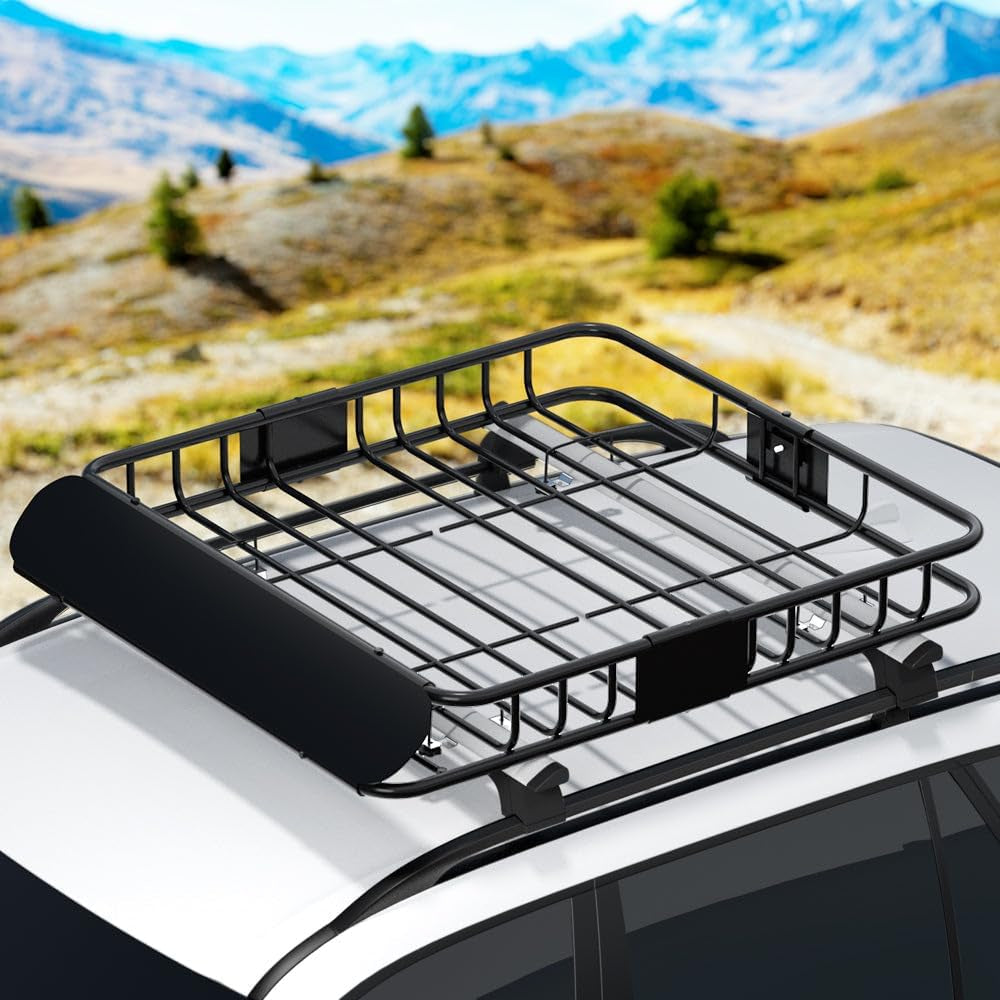 Car Roof Rack, 111 X 98 X 13.5Cm Universal Roofs Racks Pod Box Storage Basket Container Cars Accessories Transporting Storages, Clamp 80Kg Carrying Space Steel Black