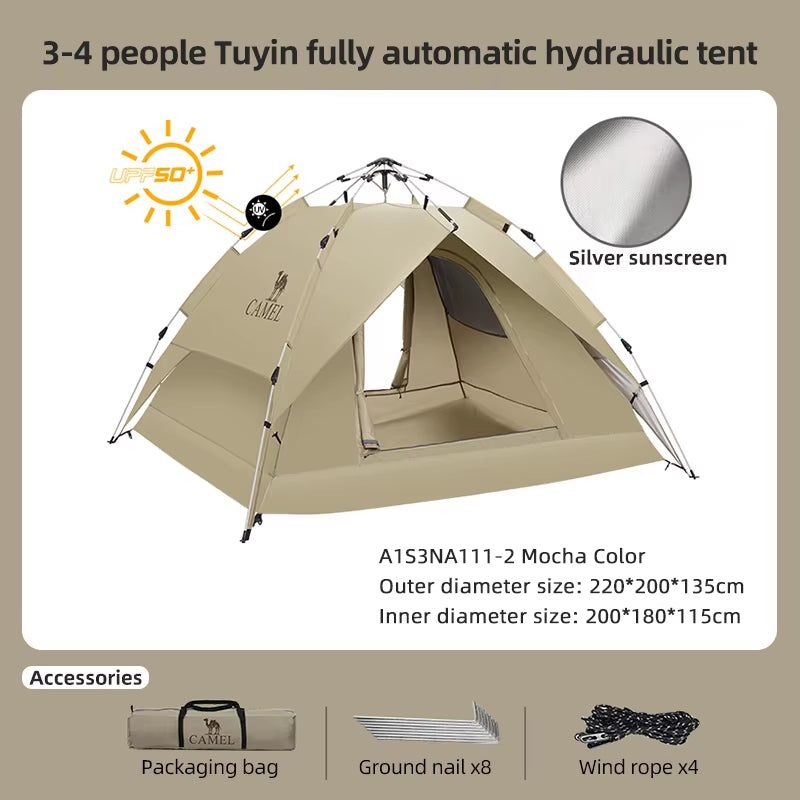 GOLDEN  4 Person Camping Tents Travel Outdoor One-Touch Tent Sun Protection Automatic Beach Tent Camping Equipment 텐트