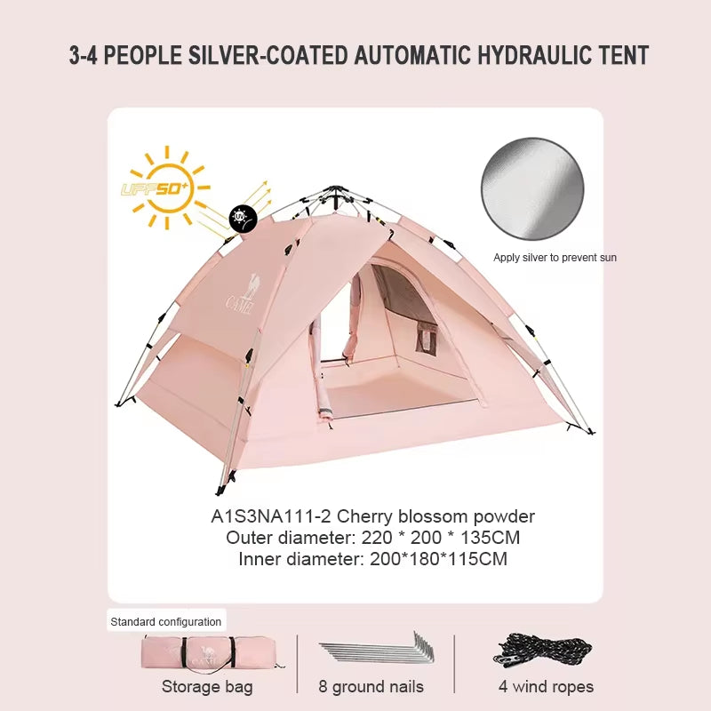GOLDEN  4 Person Camping Tents Travel Outdoor One-Touch Tent Sun Protection Automatic Beach Tent Camping Equipment 텐트