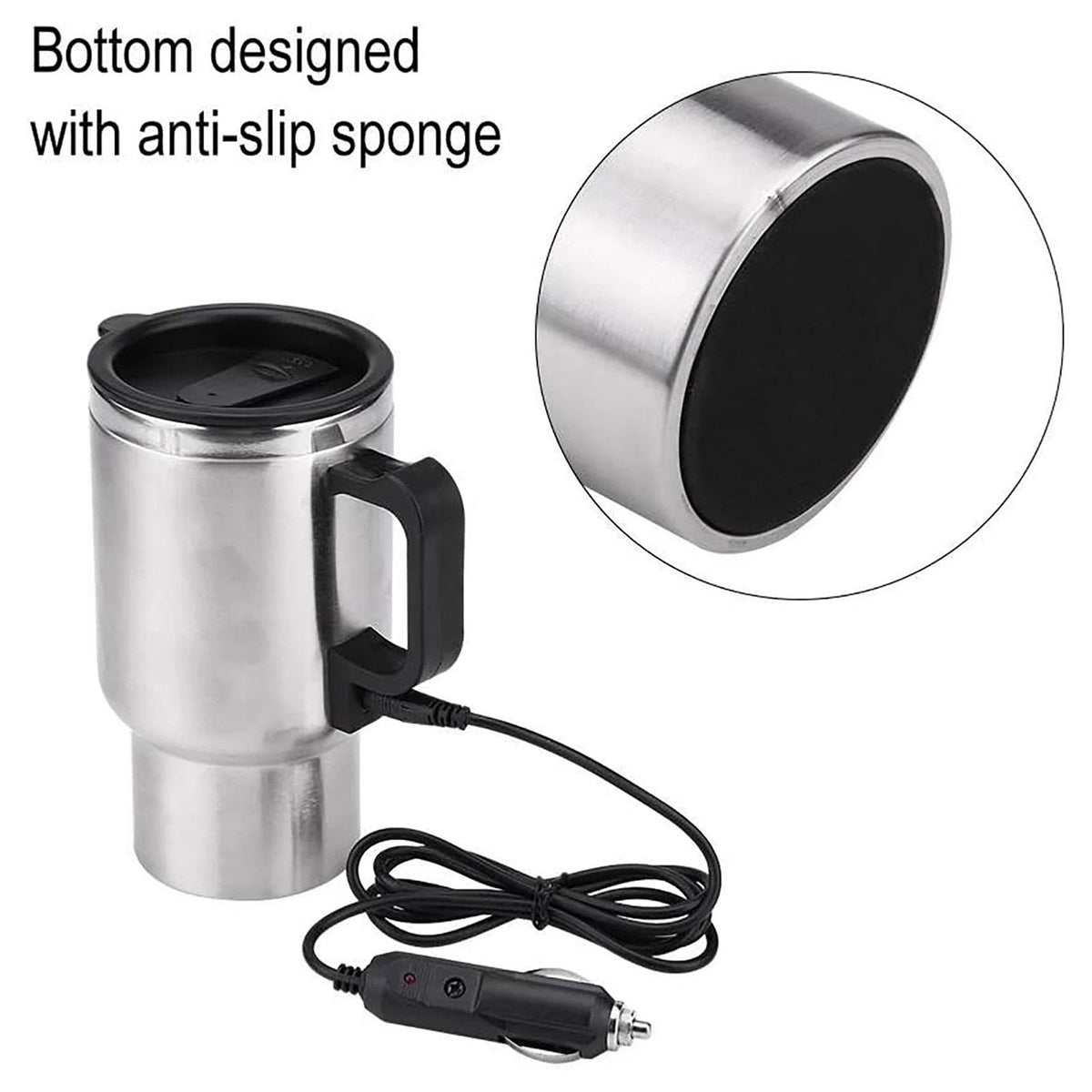 12V Car Heating Travel Mug — 450ml Stainless Steel
