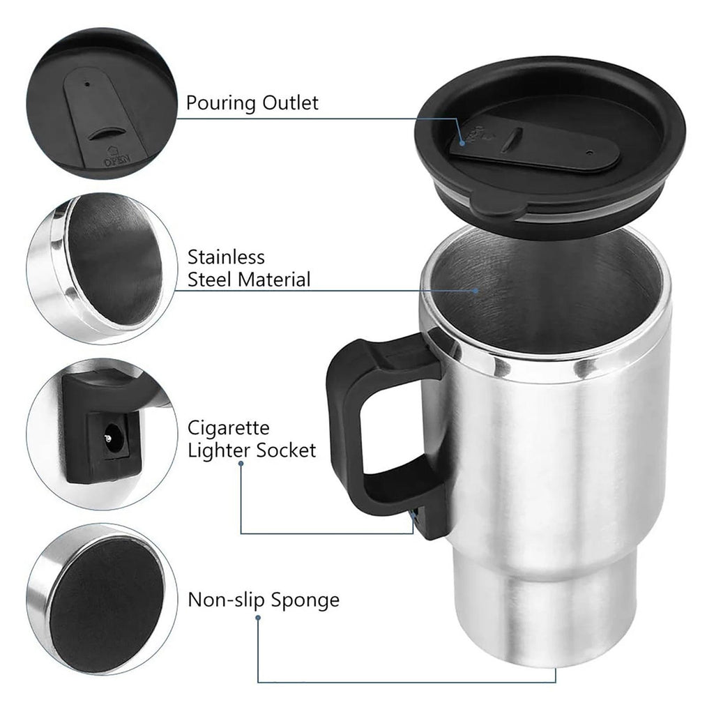 12V Car Heating Travel Mug — 450ml Stainless Steel