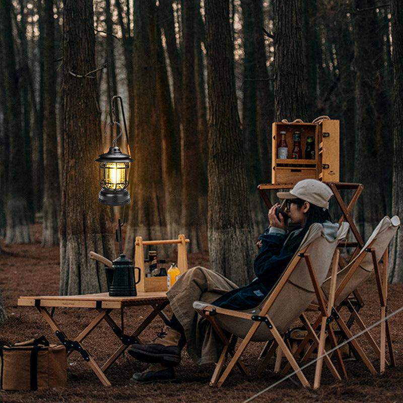 Portable Retro Camping Lantern — COB LED, Rechargeable or Dry Battery