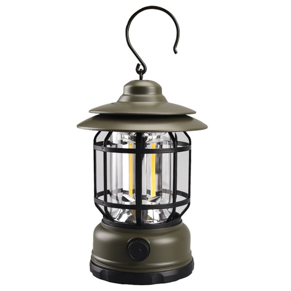 Portable Retro Camping Lantern — COB LED, Rechargeable or Dry Battery