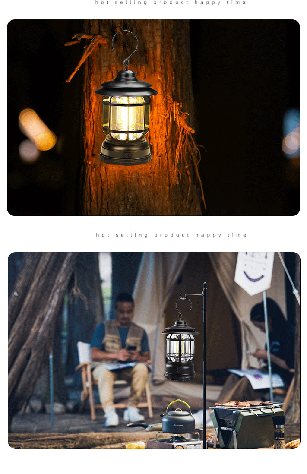 Portable Retro Camping Lantern — COB LED, Rechargeable or Dry Battery