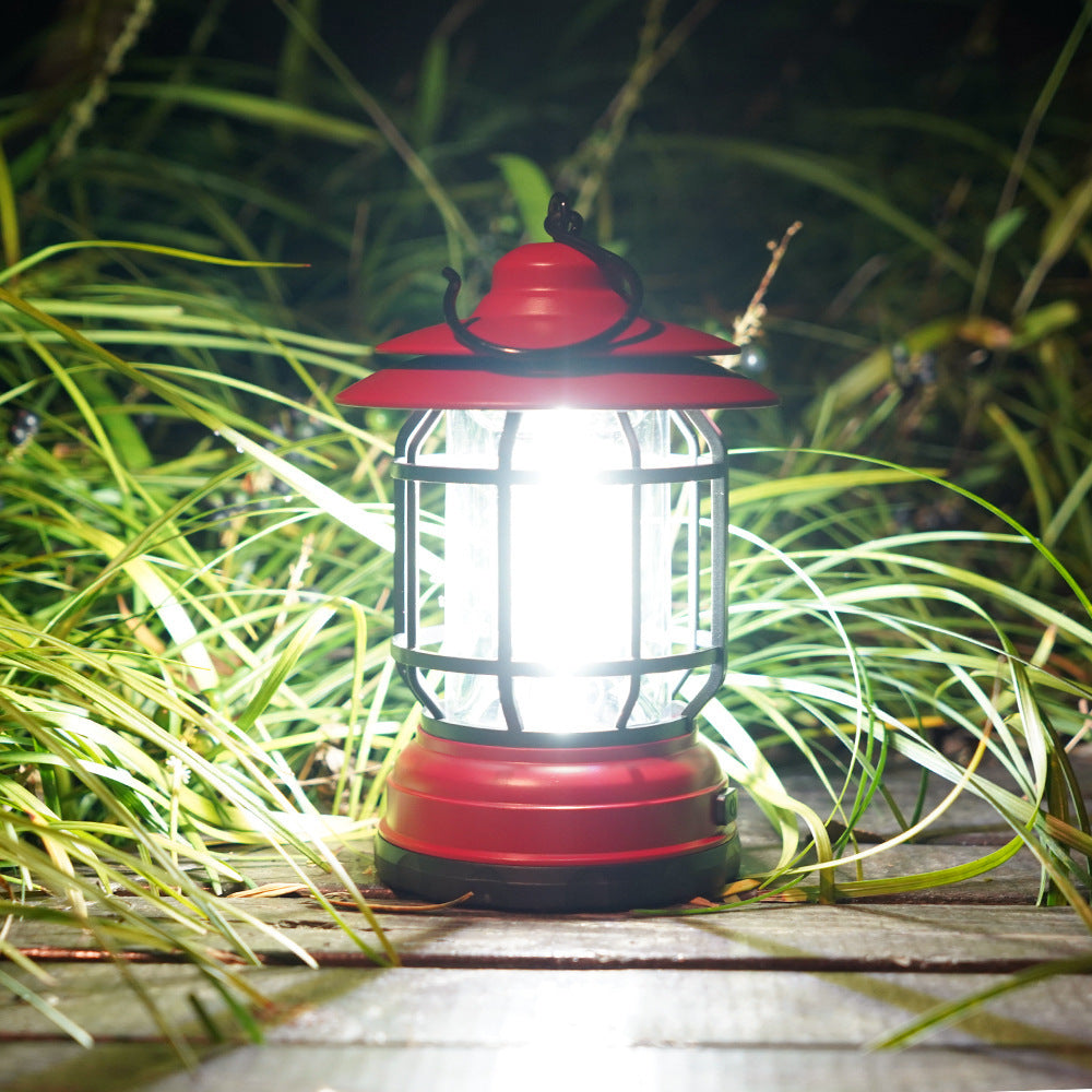 Portable Retro Camping Lantern — COB LED, Rechargeable or Dry Battery
