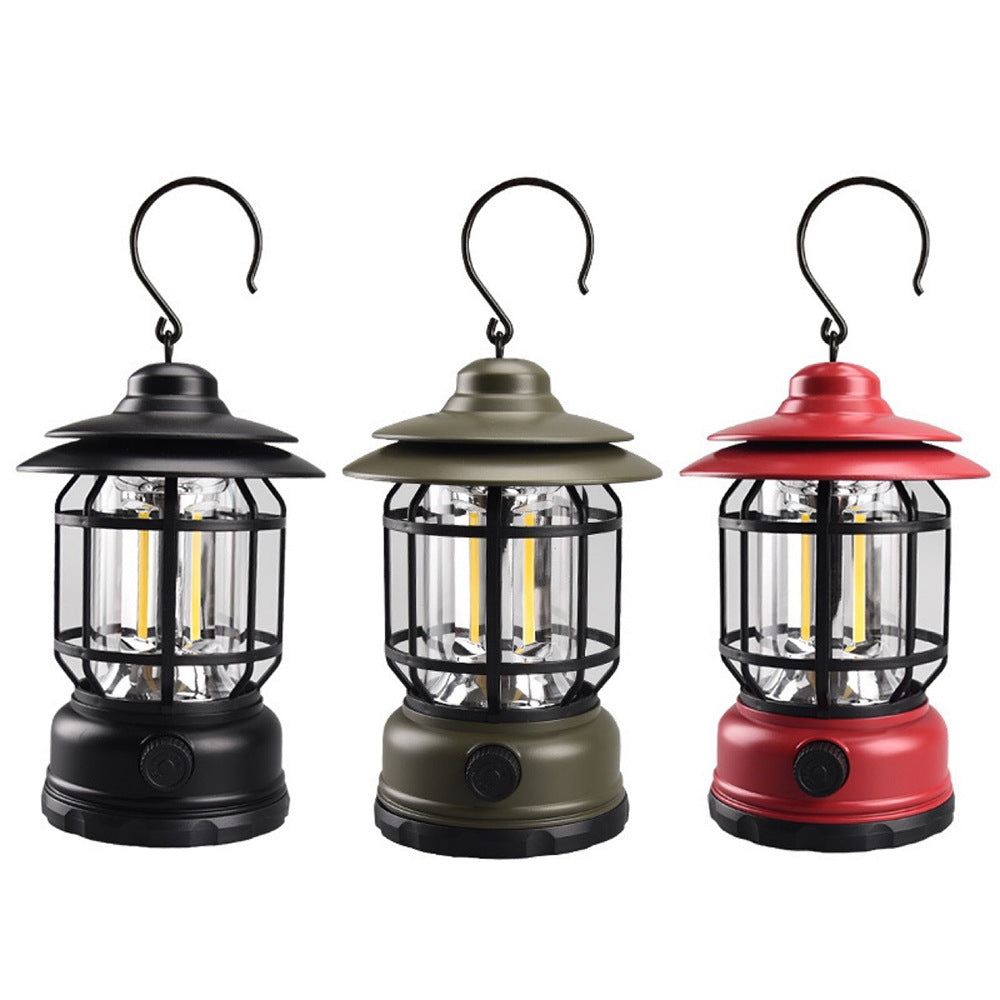 Portable Retro Camping Lantern — COB LED, Rechargeable or Dry Battery