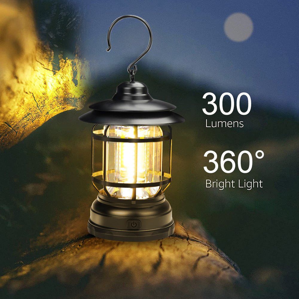Portable Retro Camping Lantern — COB LED, Rechargeable or Dry Battery