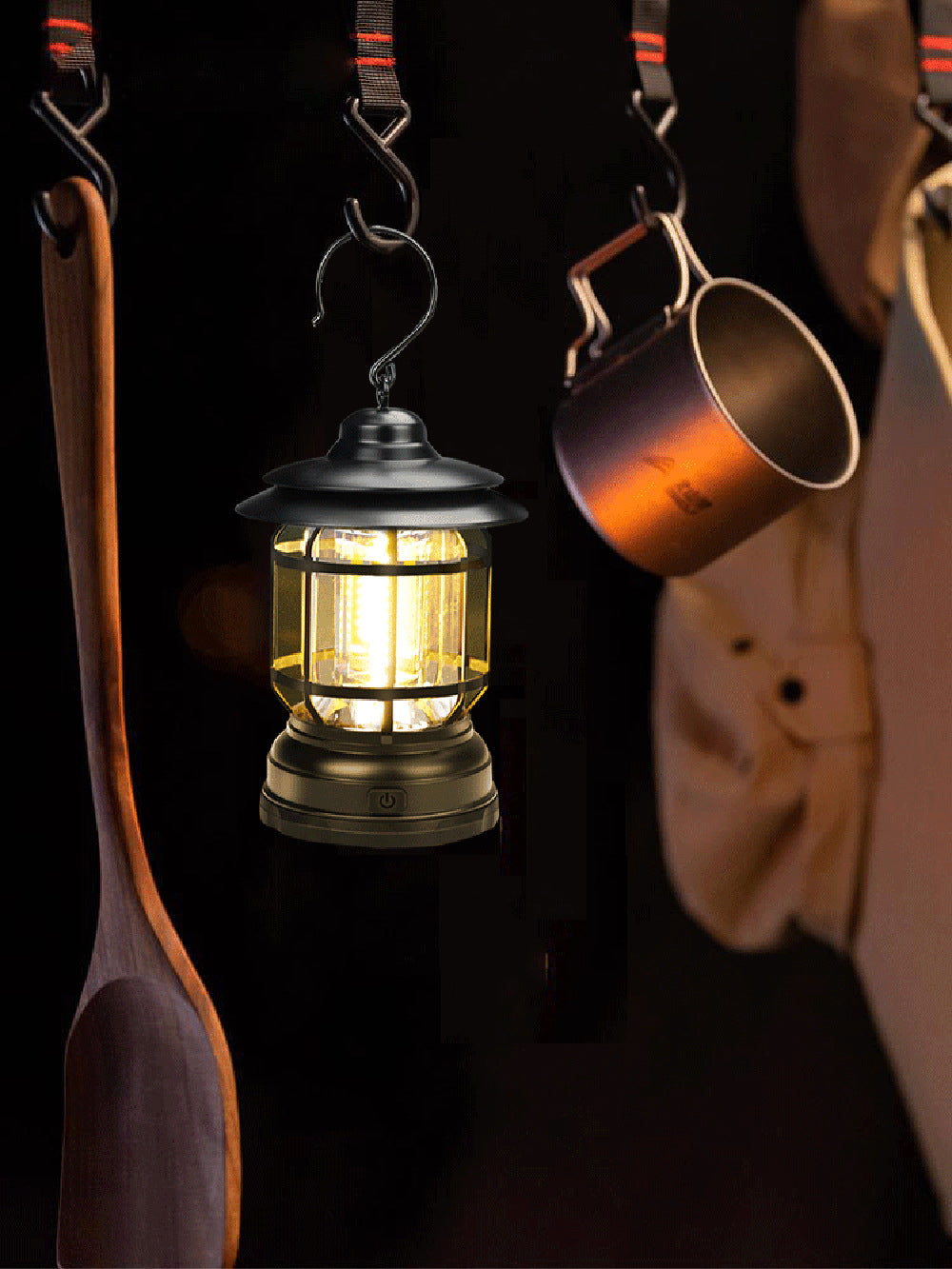 Portable Retro Camping Lantern — COB LED, Rechargeable or Dry Battery