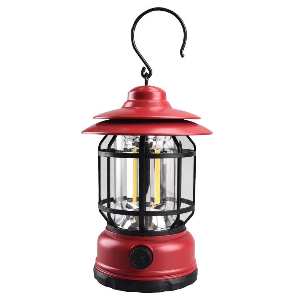Portable Retro Camping Lantern — COB LED, Rechargeable or Dry Battery